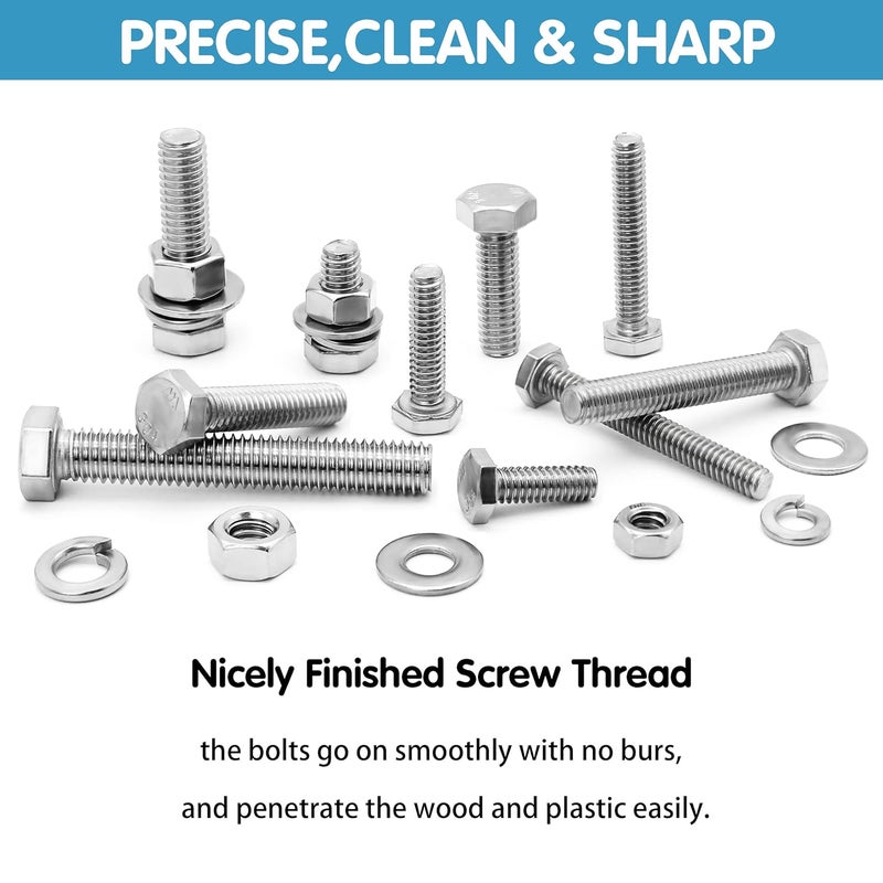 SATANTECH 246PCS Hex Head Bolts and Nuts Assortment Kit, Stainless Steel 1/4-20, 5/16-18, 3/8-16, Assorted Nuts and Bolts, Flat & Spring Lock Washers with Case - Image 2
